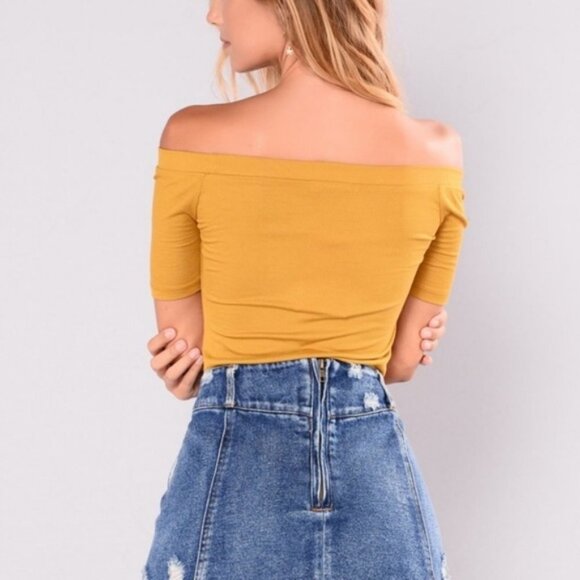 YELLOW OFF SHOULDER BODYSUIT - Picture 2 of 3